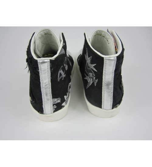 Deluxe handmade sneakers black and silver leather